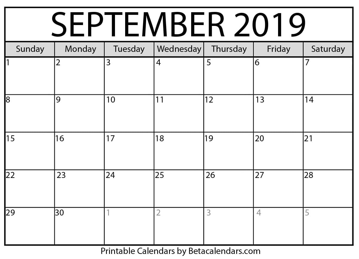 Blank September 2019 Calendar Printable - Beta Calendars-Blank September Calendar Monday Start