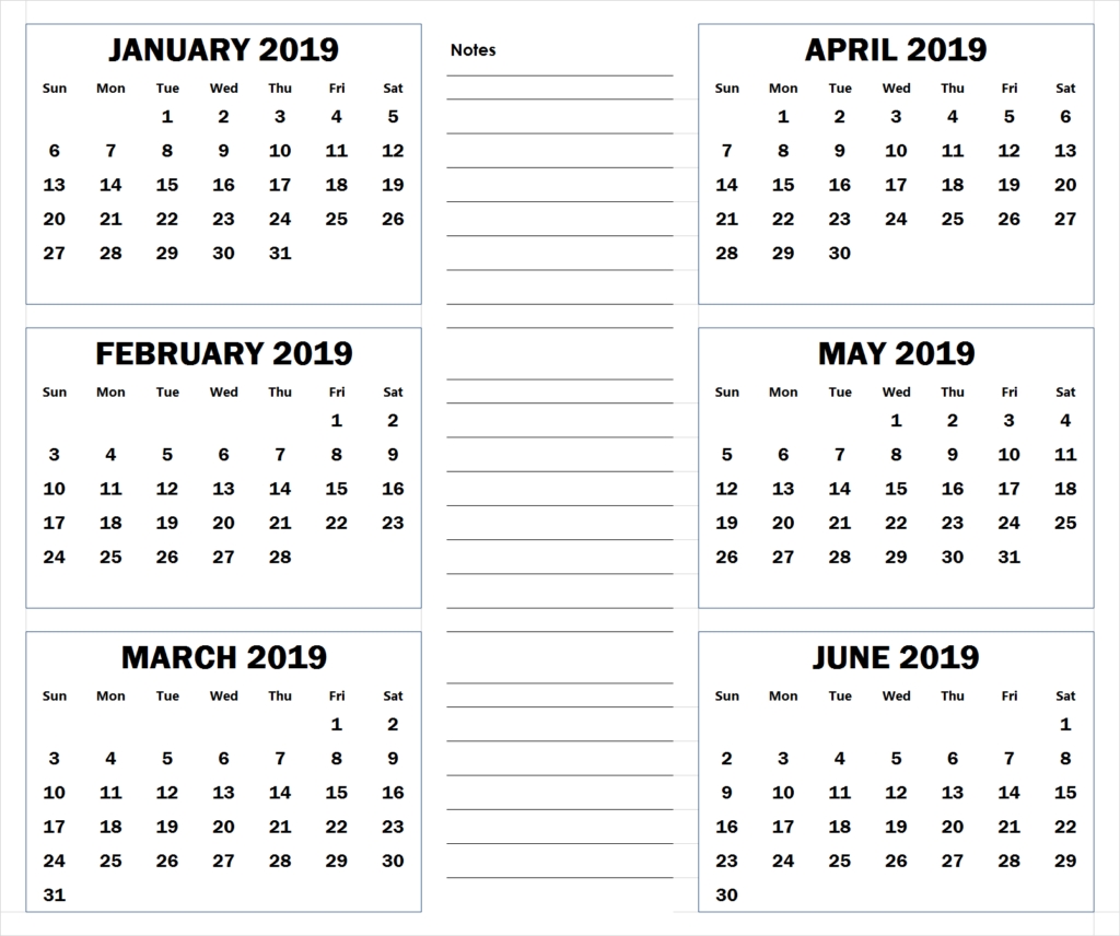 Blank Six Month 2019 Printable Calendar | 2019 Calendars-Calendar Blanks 6 Months