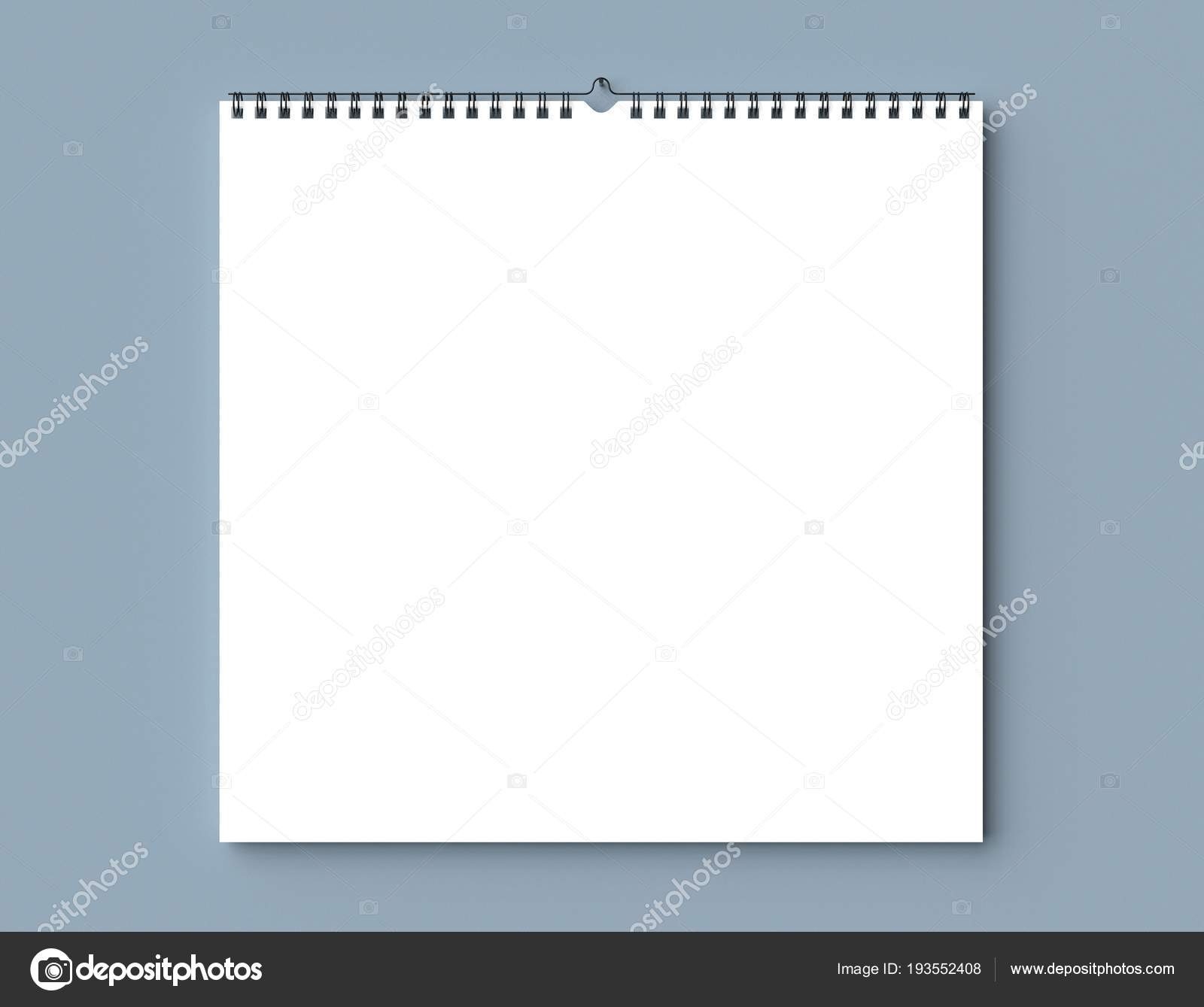 Blank Spiral Binding Wall Calendar Mock Up On Dry Wall. 3D-Blank Spiral Bound Calendar