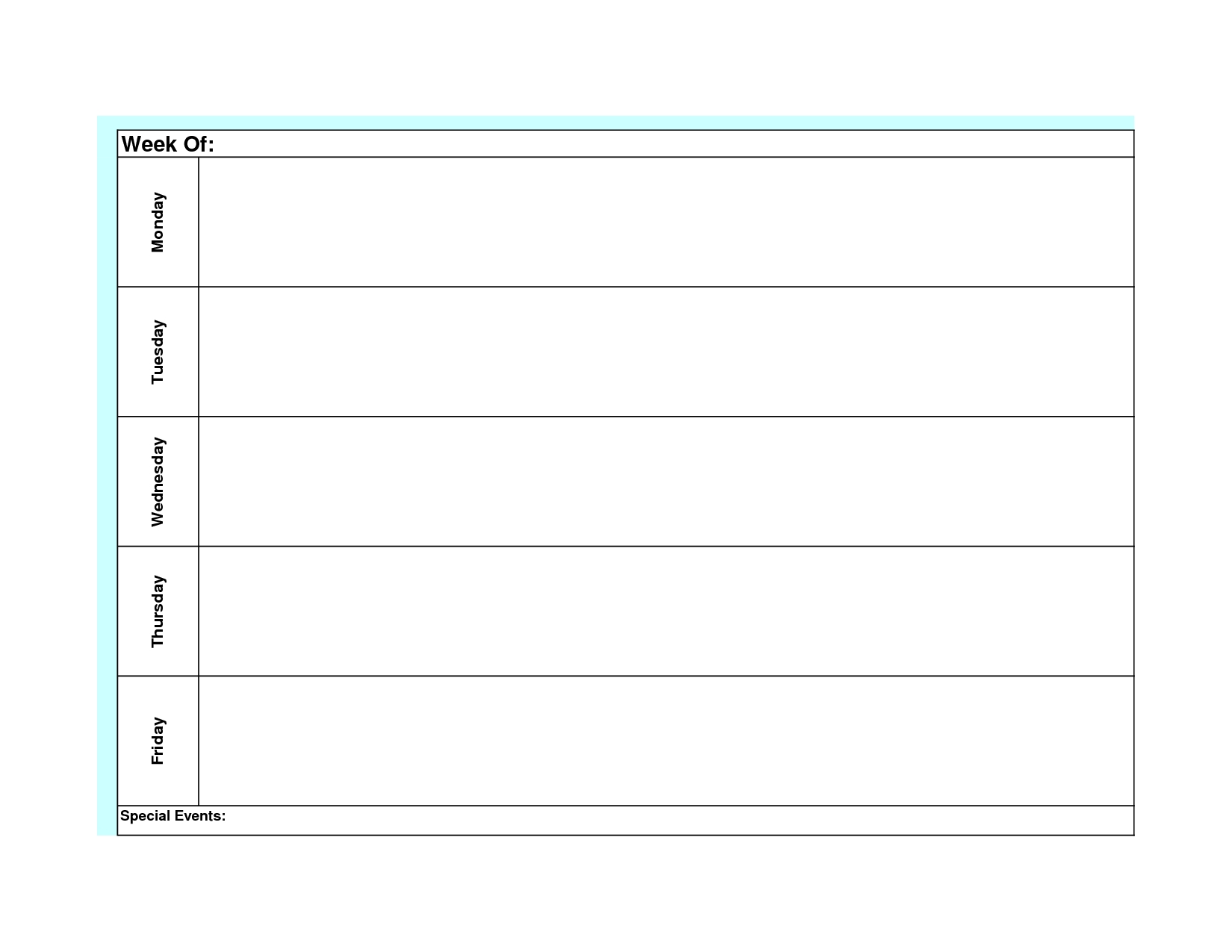 Blank Weekly Calendar Template Monday Friday | Planner-Monday - Friday Diary Template