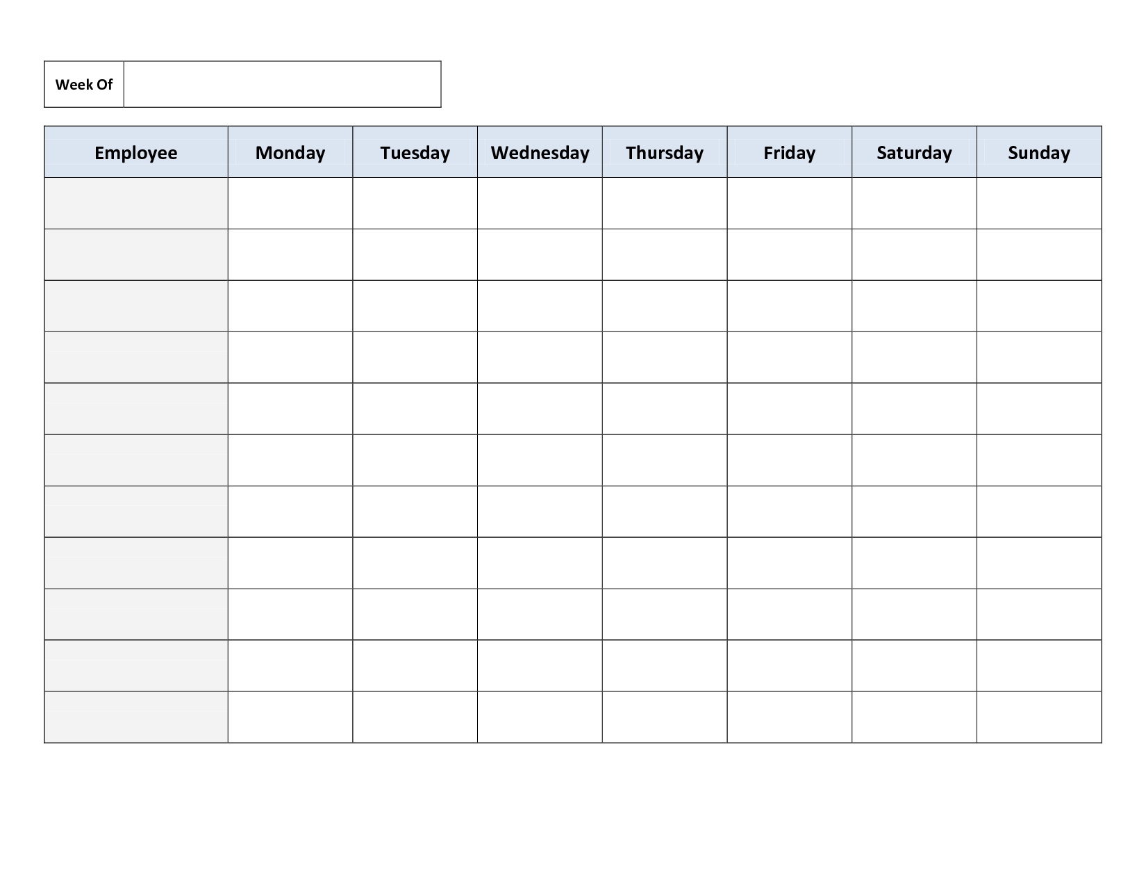 Blank Weekly Work Schedule Template | Schedule | Cleaning-Blank Monday Through Friday Pdf