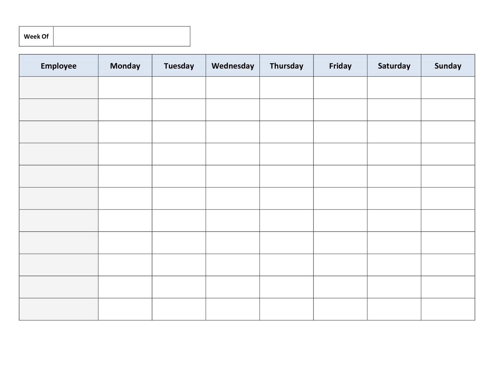 Blank Weekly Work Schedule Template | Schedule | Cleaning-Blank Monday Through Friday Template