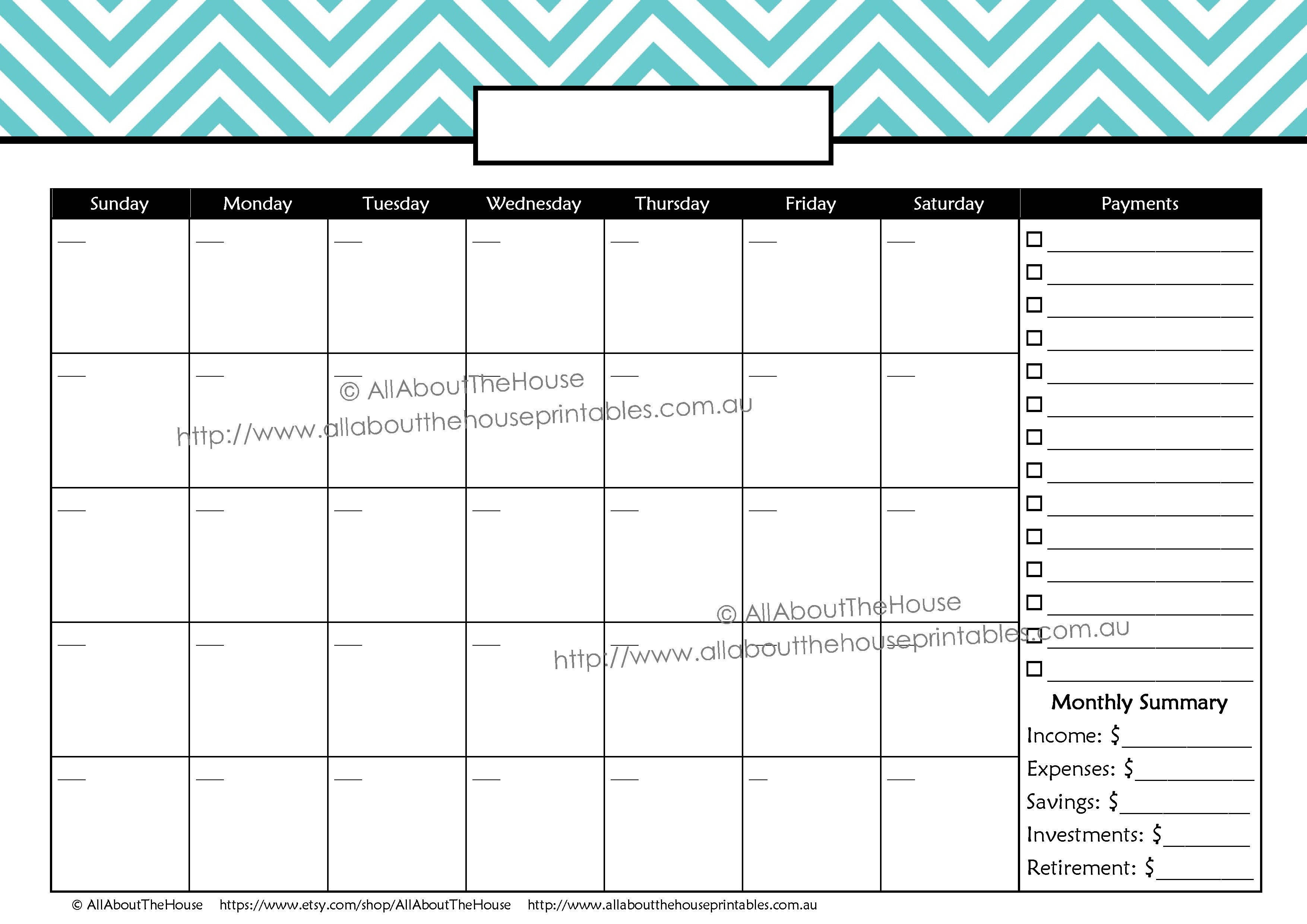 Monthly Bill Payment Calendar Template | Calendar Template Printable