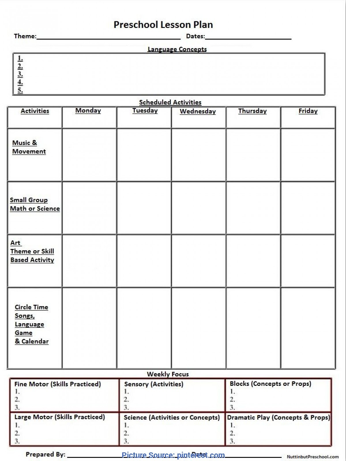Daycare Weekly Lesson Plan Template Calendar Template Printable