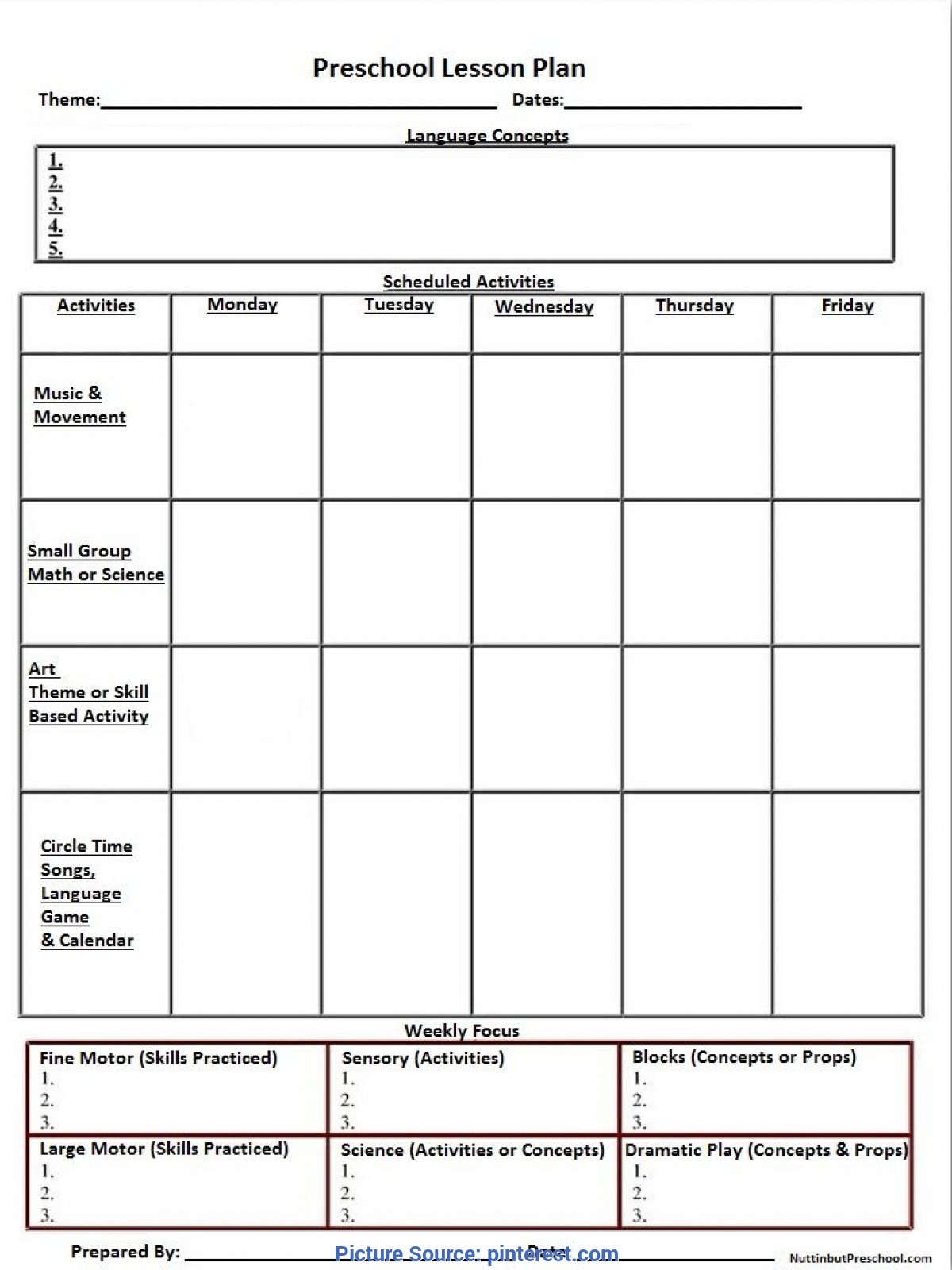 daycare weekly lesson plan template calendar template