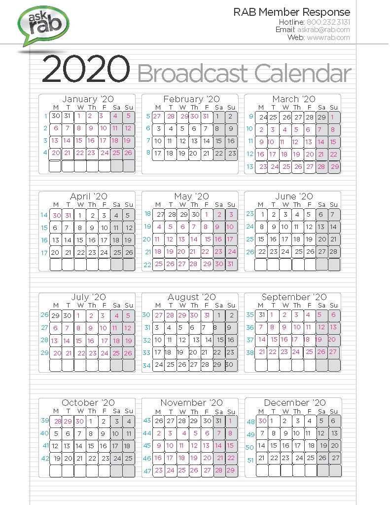 Broadcast Calendars | Rab-Key West Calendar January 2020