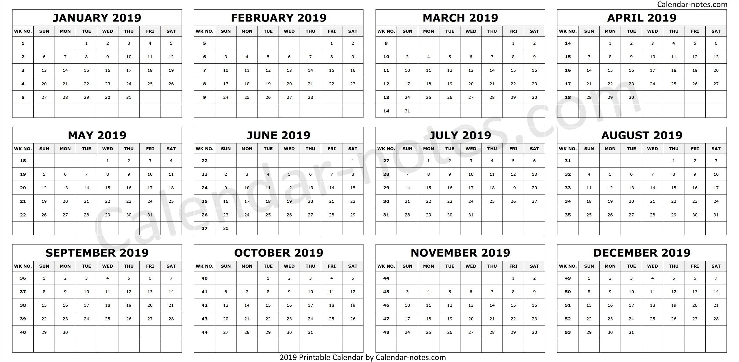 Calendar 2019 By Week Numbers | Calendar 2019 With Week-Blank Calendar With Week Numbers