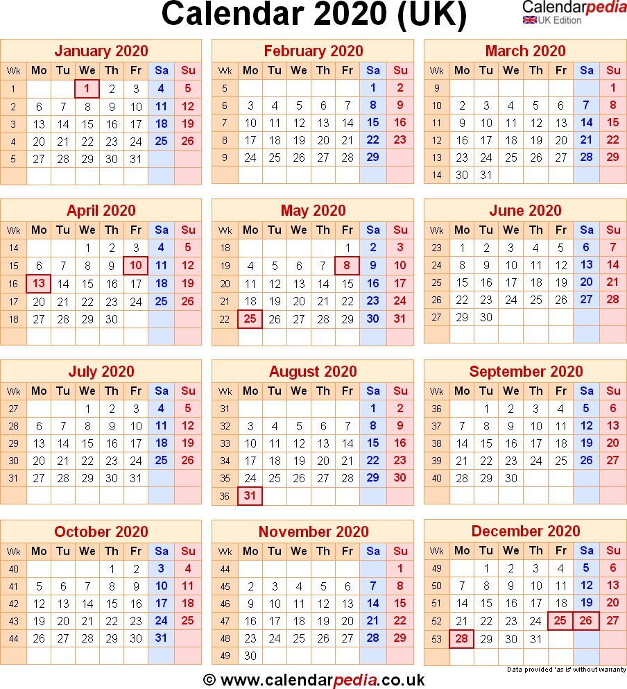 Calendar 2020 Uk With Bank Holidays &amp; Excel/pdf/word Templates-2020 Calendar Including Bank Holidays