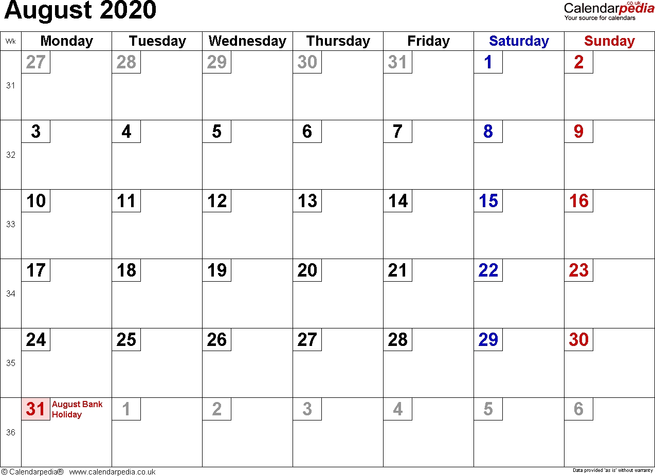 August 2020 Monthly Appointment | Calendar Template Printable