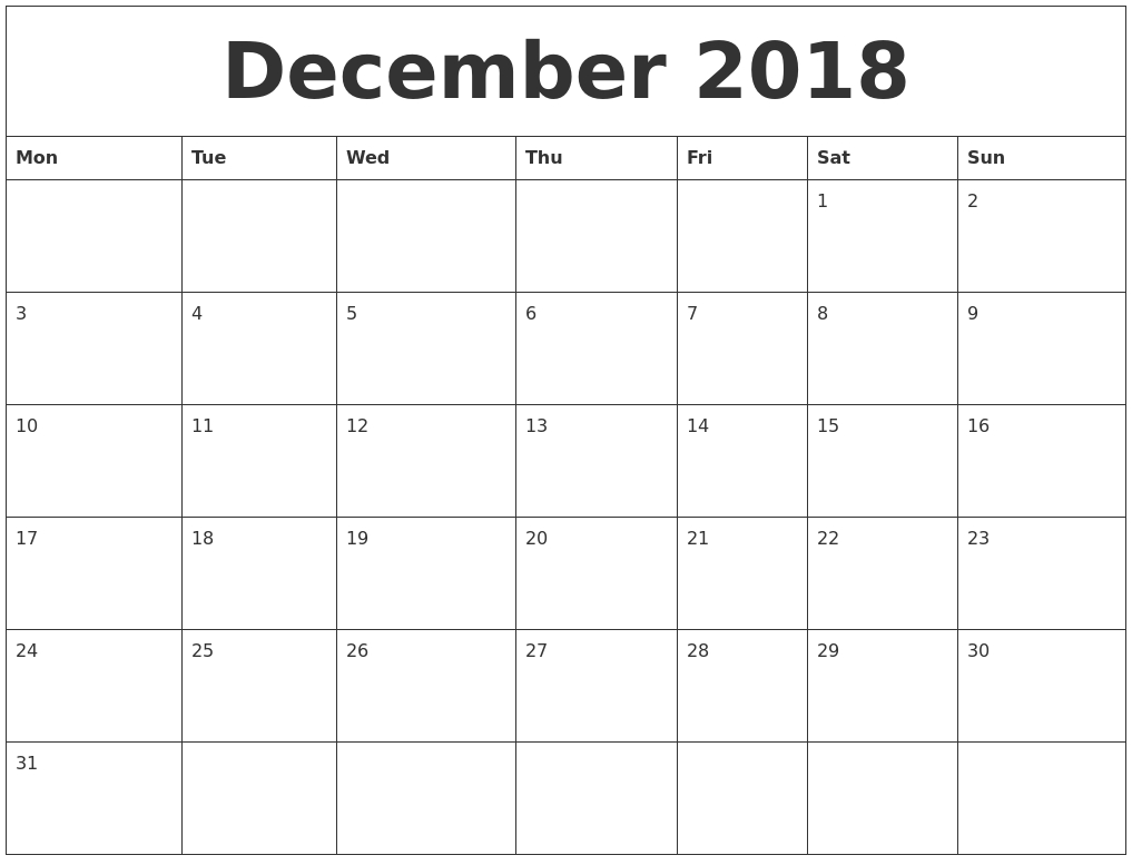 Calendar December 2018 Uk | December 2018 Calendar Uk-Monthly Calendar Uk Printable