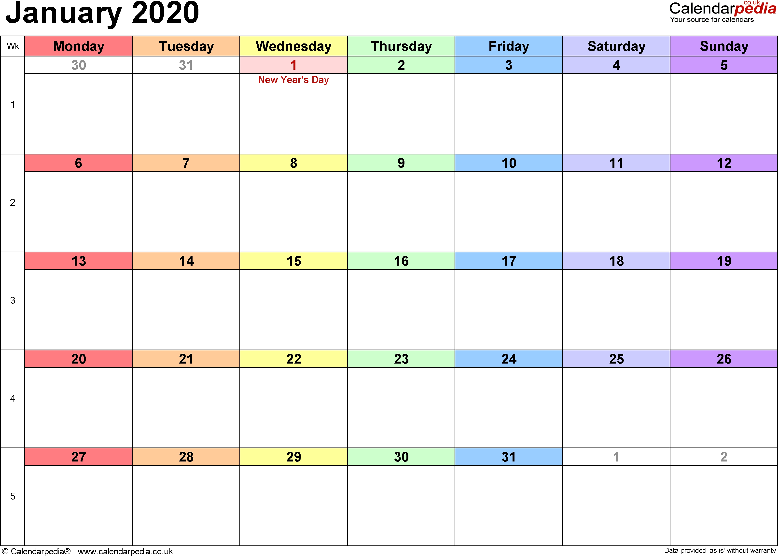 Calendar January 2020 Uk, Bank Holidays, Excel/pdf/word-January 2020 Calendar Australia