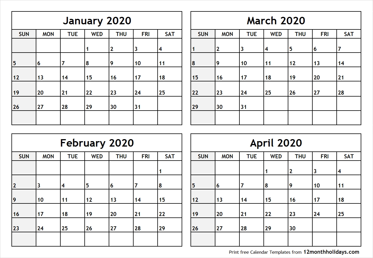 Calendar-January-To-April-2020-Printable - All 12 Month-January To April 2020 Calendar