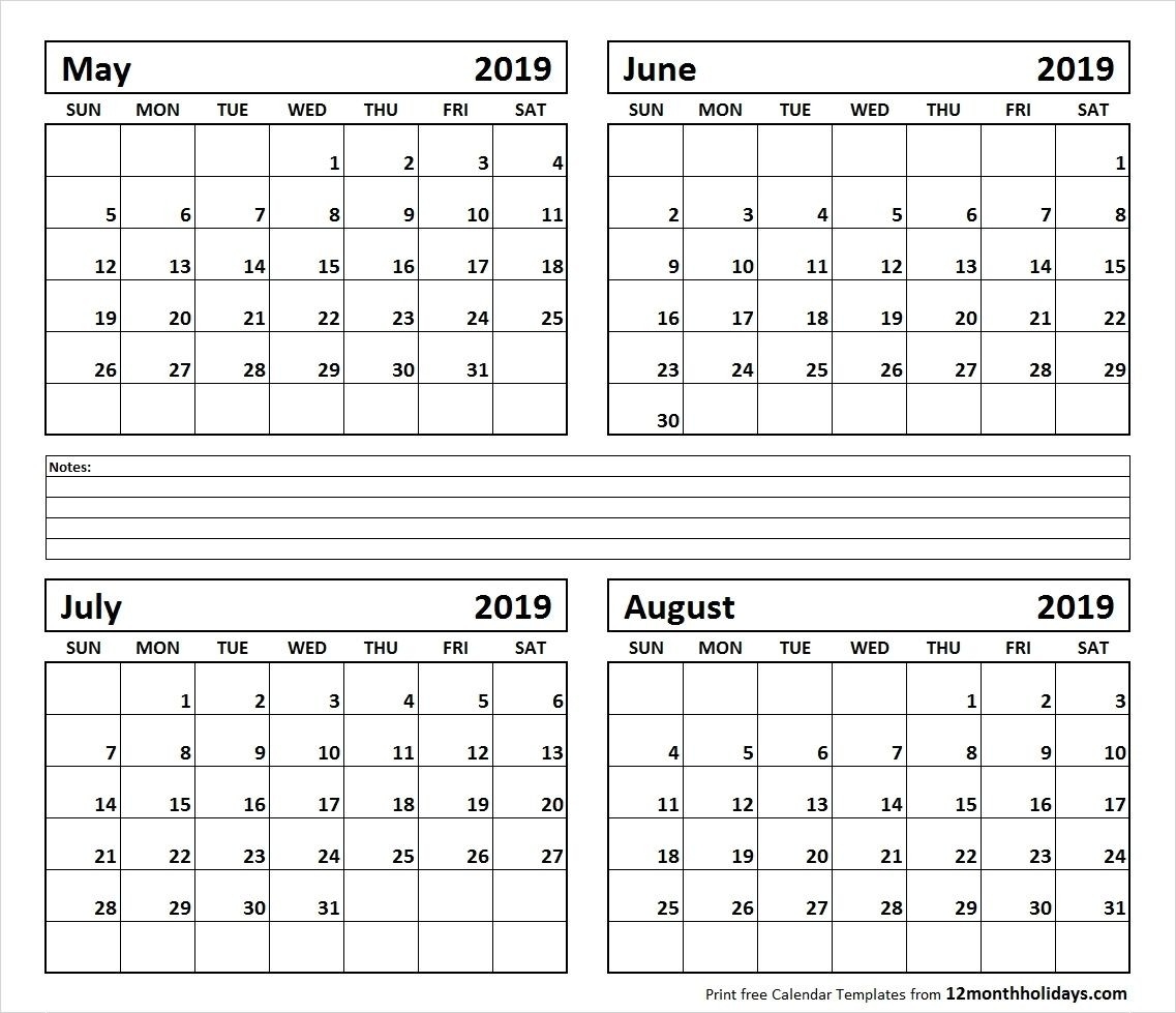 Calendar June-August 2019 | Template Calendar Printable-Printable Monthly Calenders For July And August