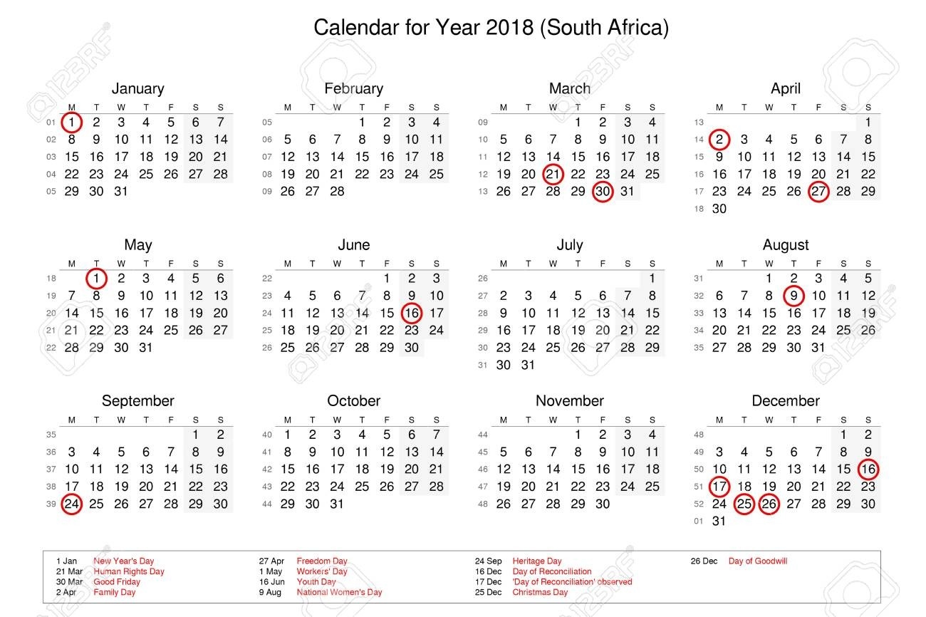 Calendar Of Year 2018 With Public Holidays And Bank Holidays..-Public Holidays South Africa