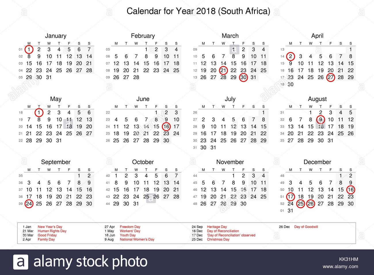 Calendar Of Year 2018 With Public Holidays And Bank Holidays-Public Holidays South Africa