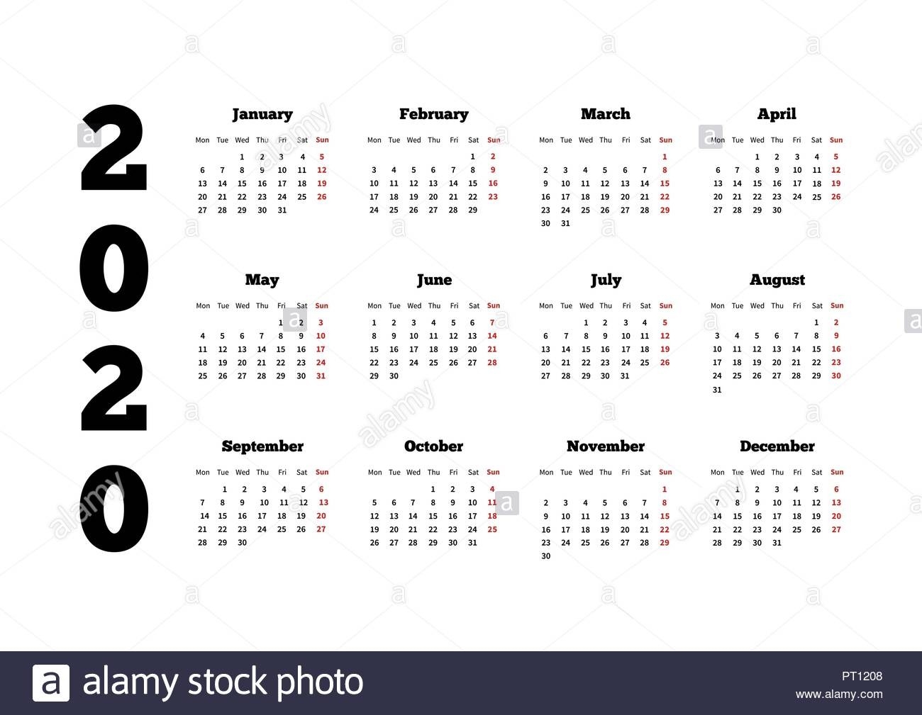 Calendar On 2020 Year With Week Starting From Monday, A4-Printable Calendar 2020 Monthly Monday Weekday Start