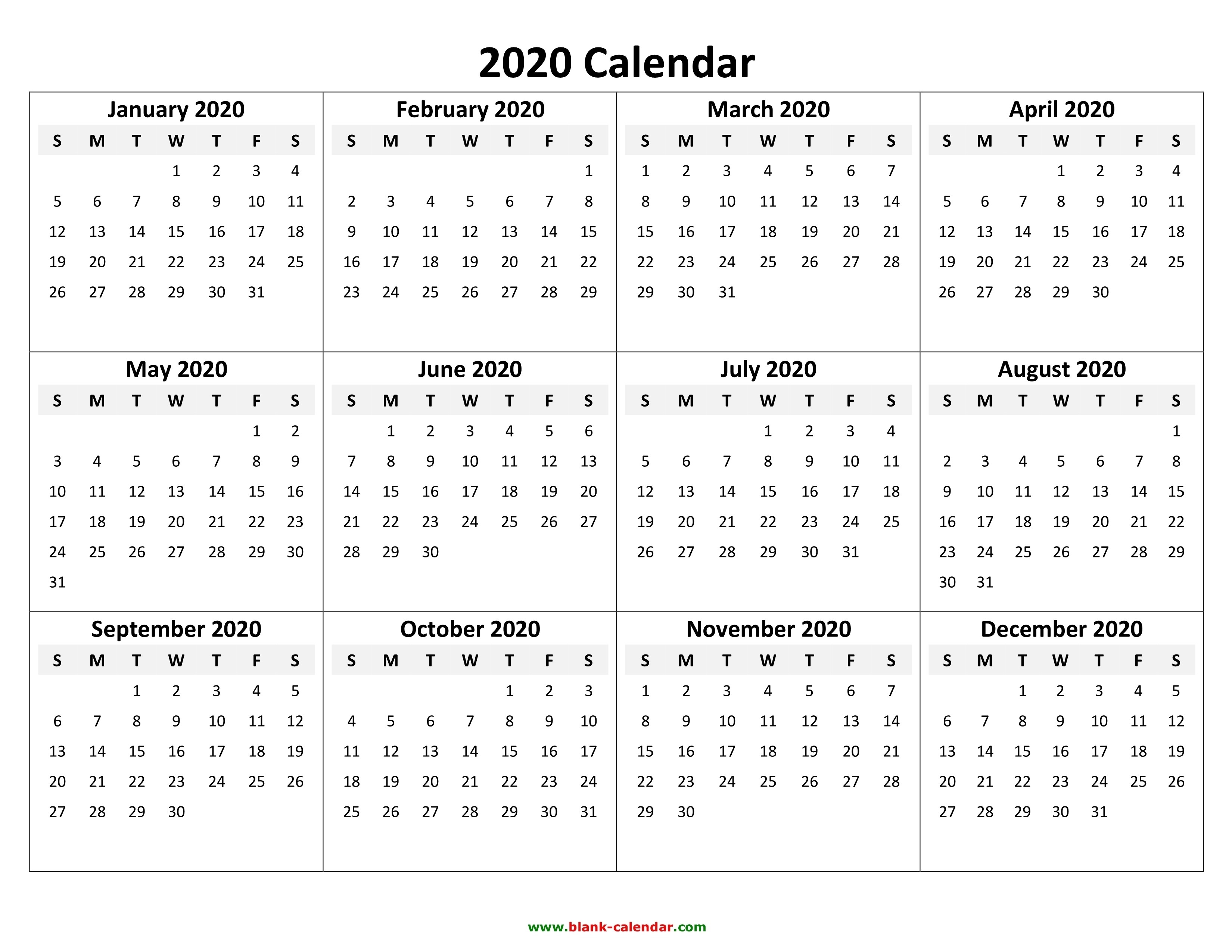 Calendar Template 2020 | One Page Calendar Printable-Fill In Calendar Template 2020