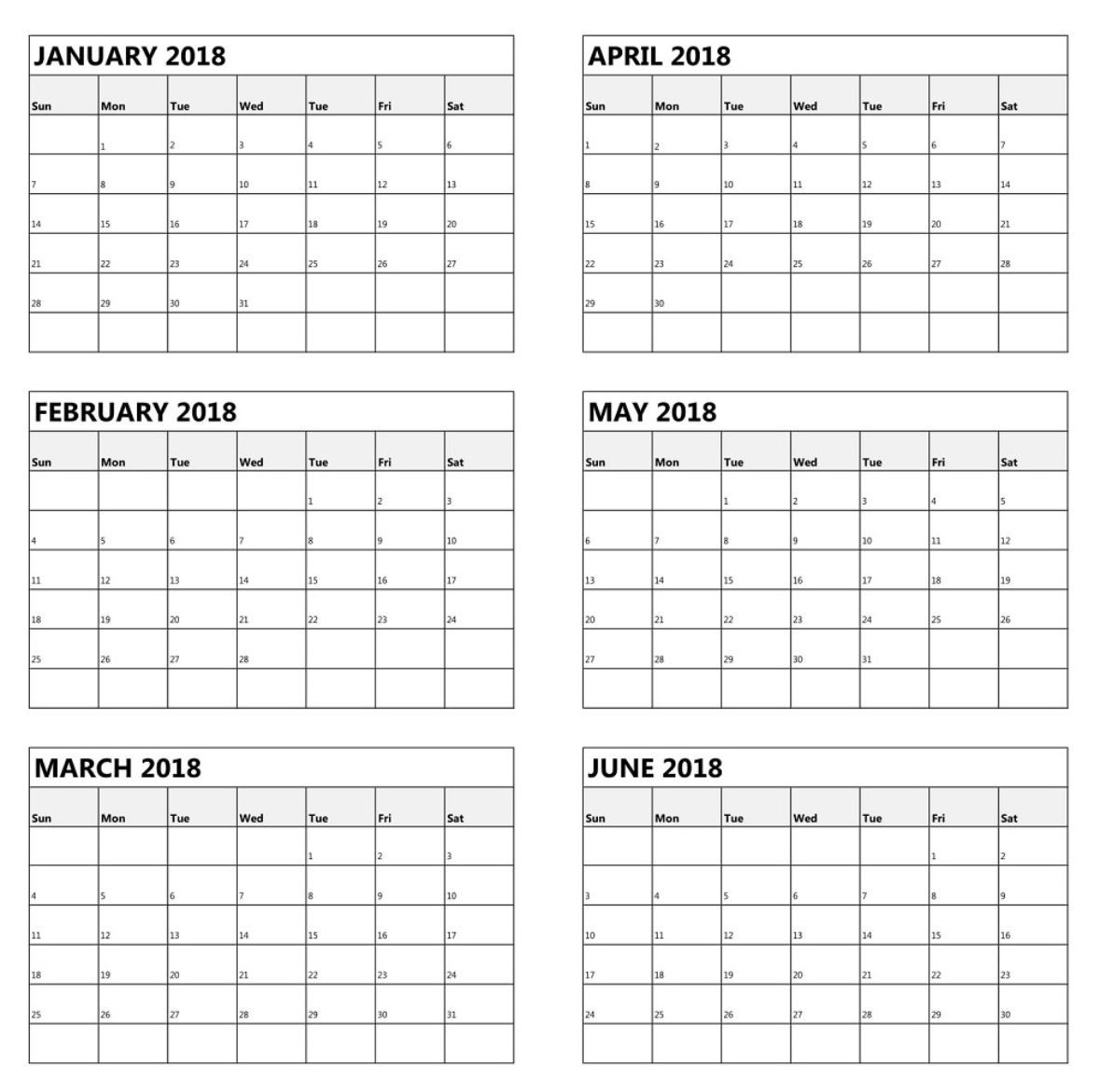 Calendar Template 6 Months On One Page • Printable Blank-Six Month Calendar Template