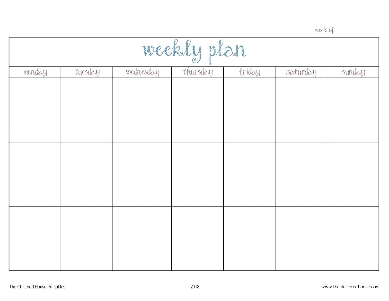 monday through friday template calendar template printable