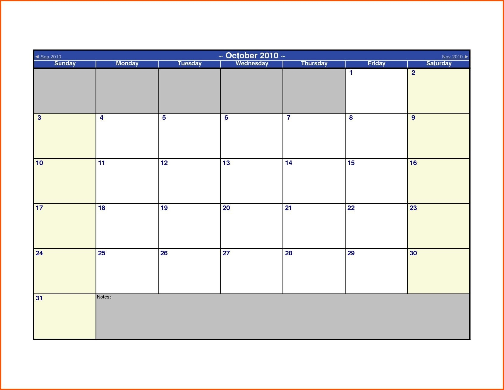 Open Office Calc Printable Calendar Template