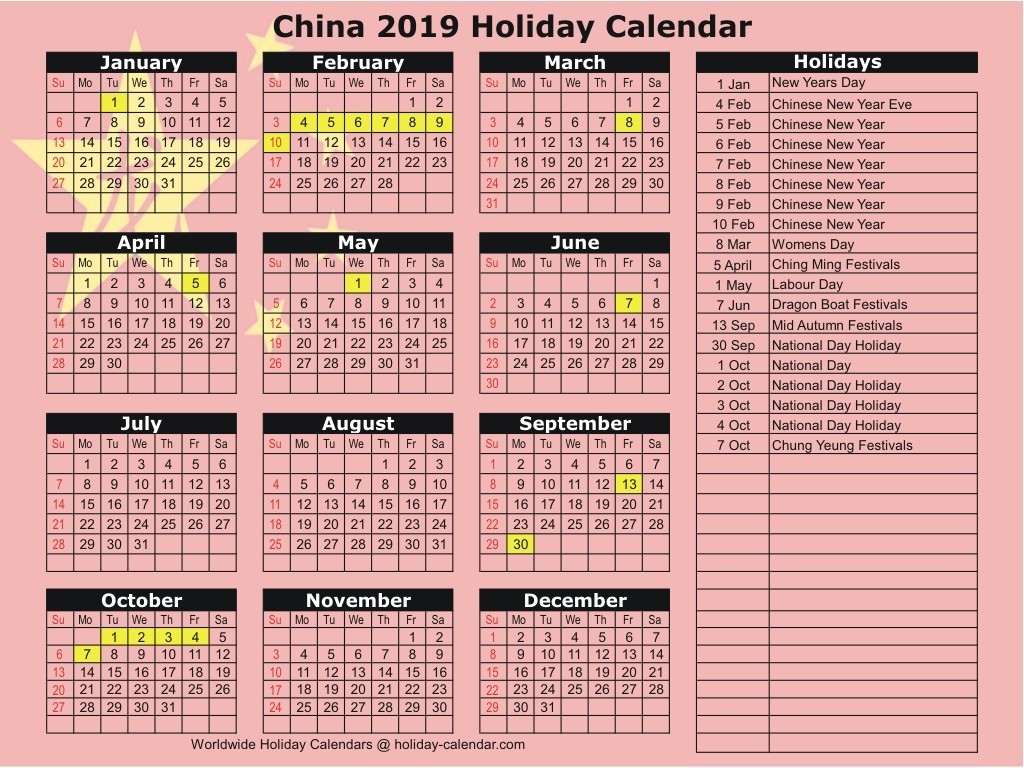 China 2019 / 2020 Holiday Calendar-January 2020 Chinese Calendar