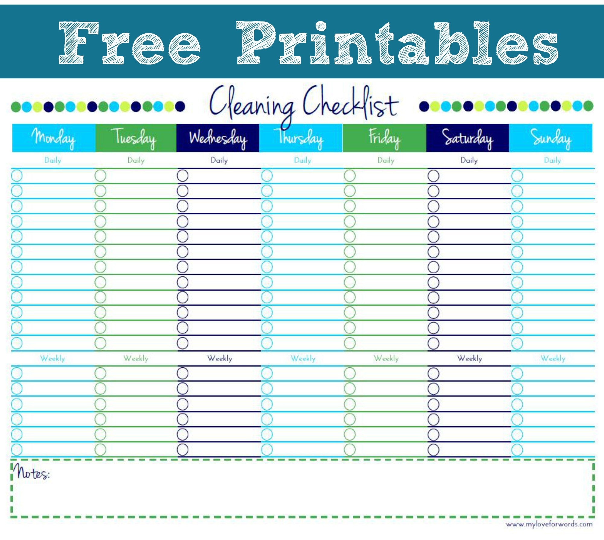 Cleaning Checklist {Free Printable}-Clean Template Monday To Firday
