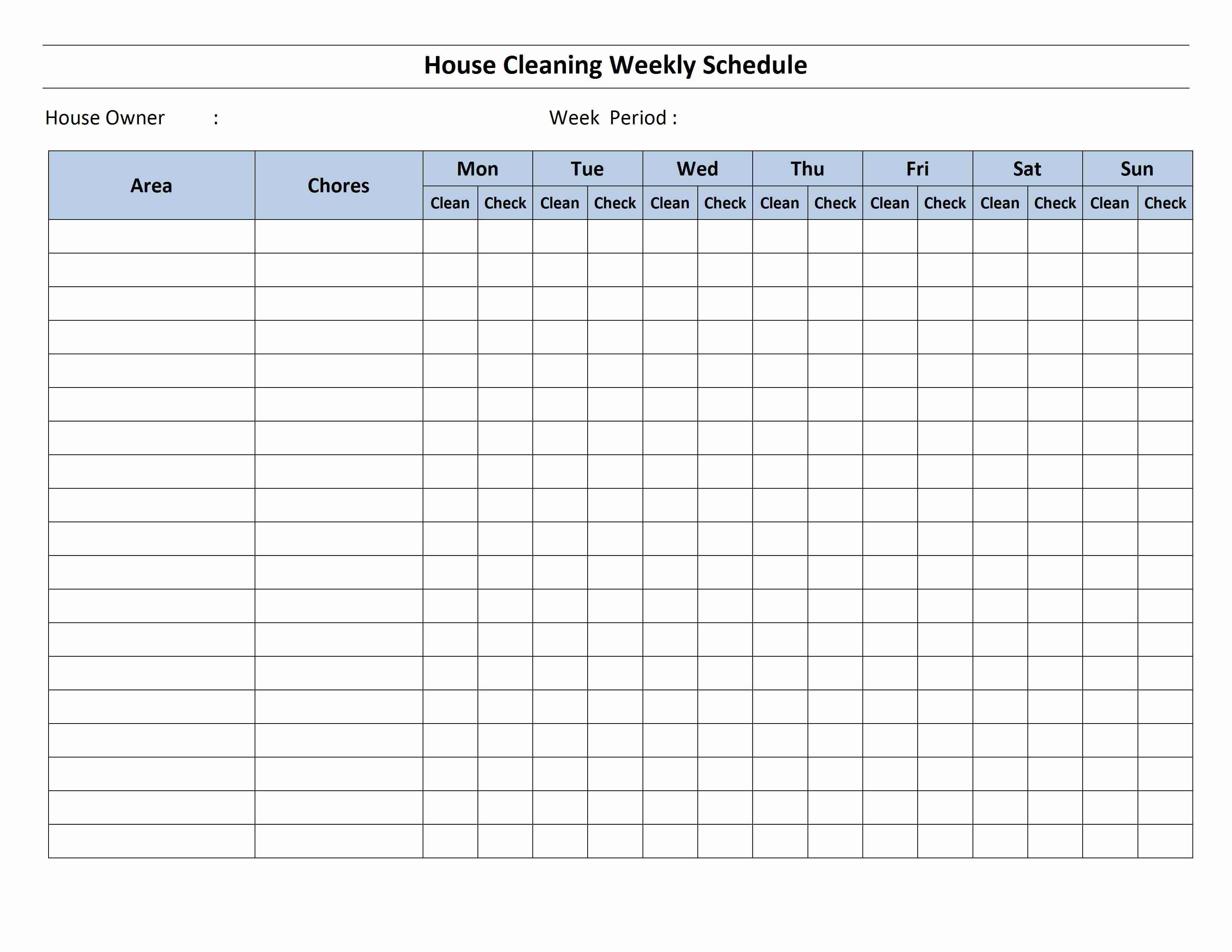 Cleaning Schedule Template | House Cleaning Schedule-Clean Template Monday To Firday