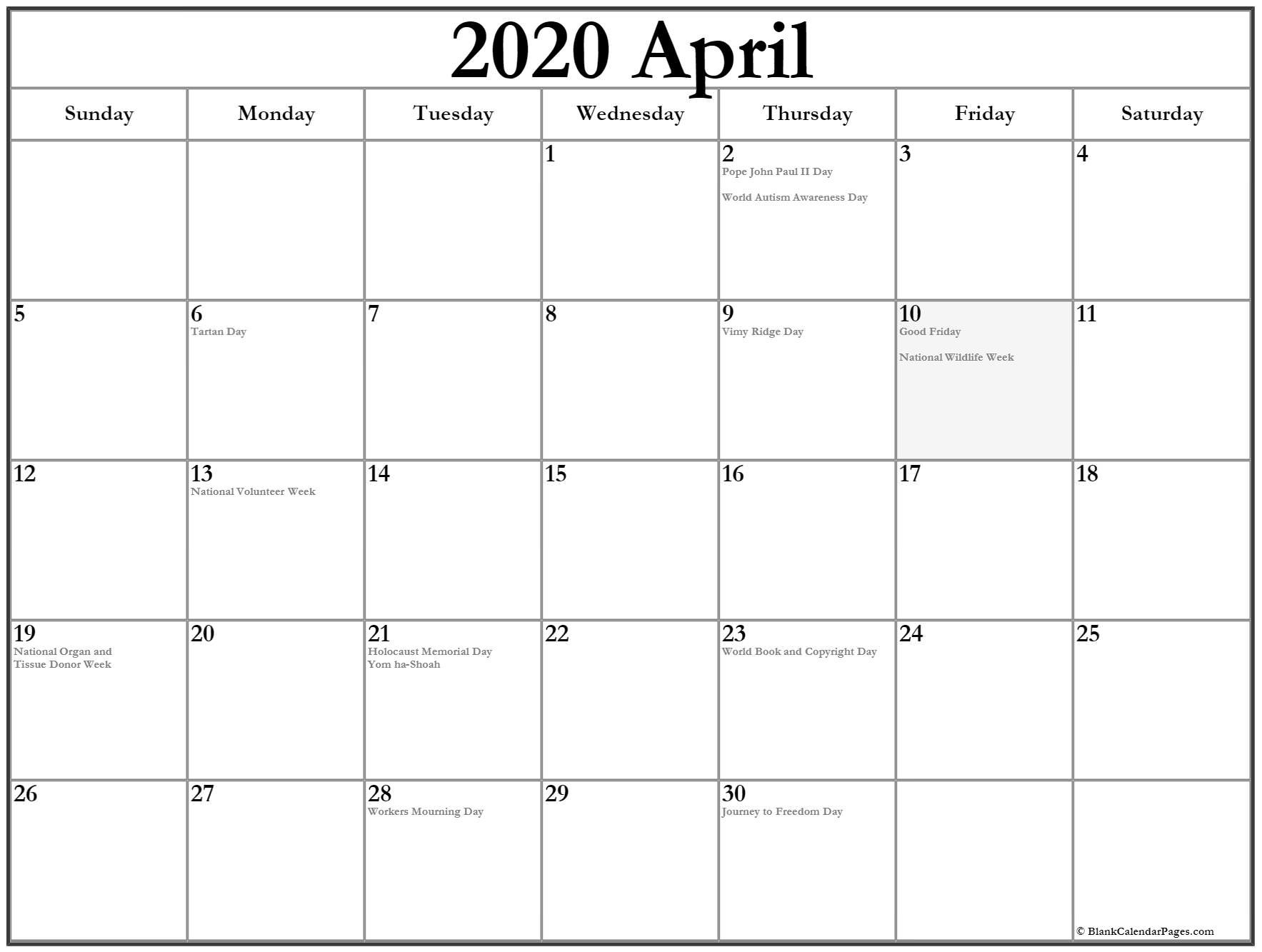 Collection Of April 2020 Calendars With Holidays-2020 Calendar With Religious Holidays