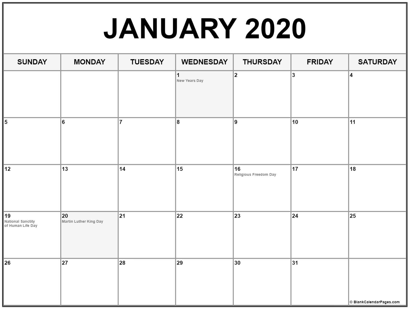 Collection Of January 2020 Calendars With Holidays-Calendar 2020 Holidays Us