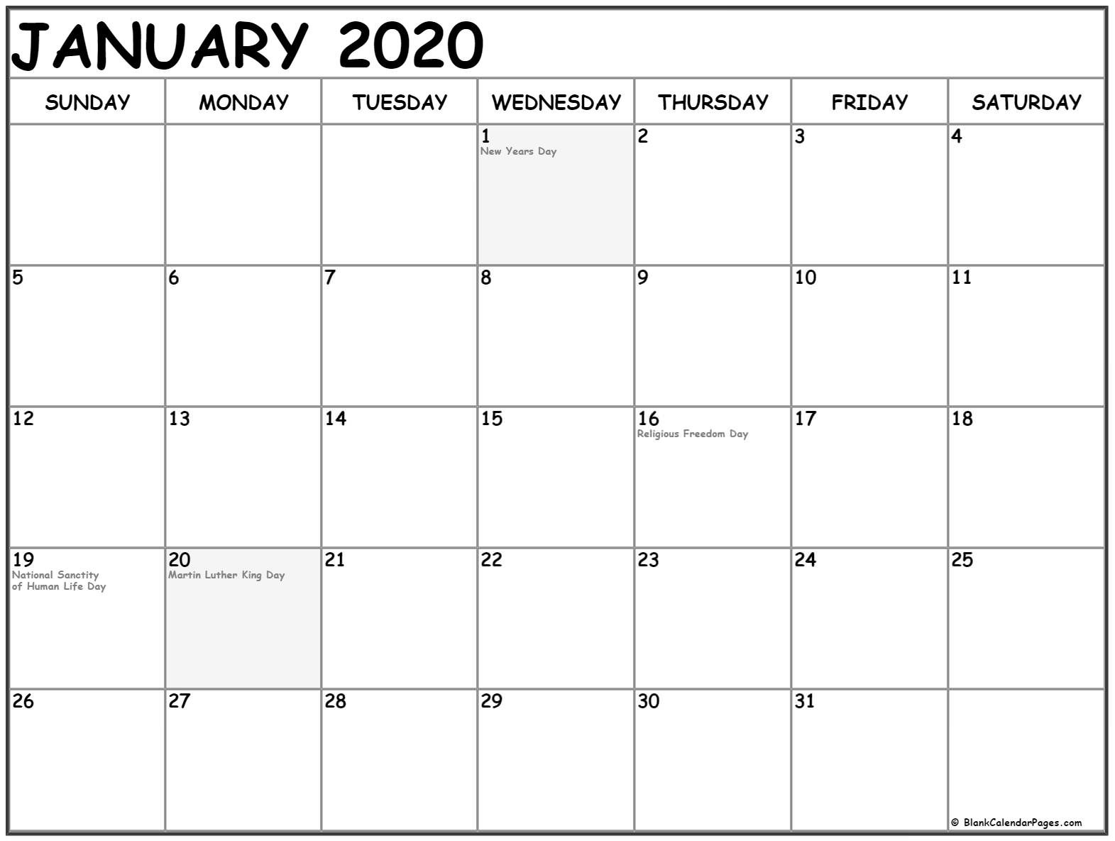 Collection Of January 2020 Calendars With Holidays-January 2020 Calendar Usa