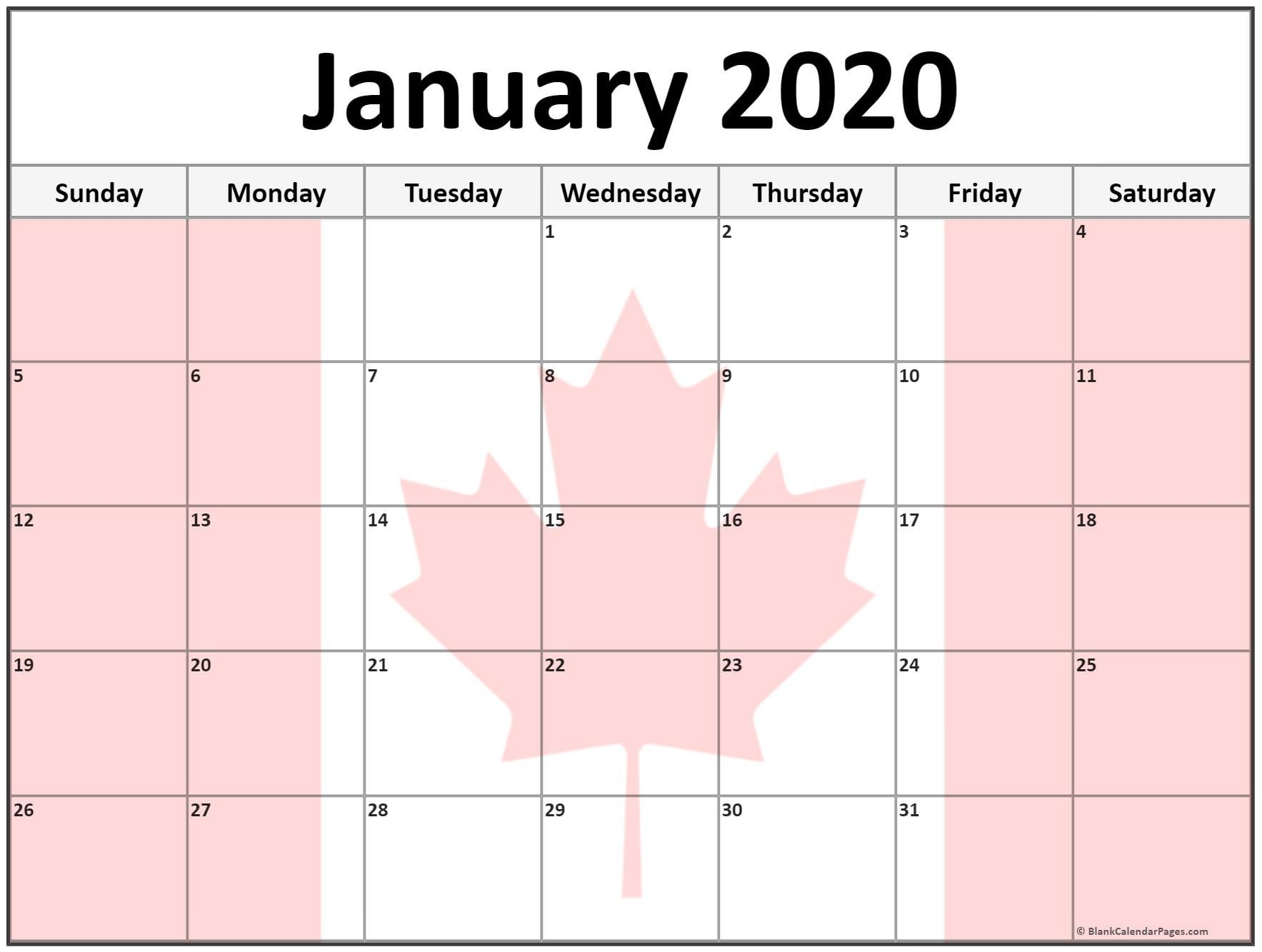 Collection Of January 2020 Photo Calendars With Image Filters.-January 2020 Canadian Calendar