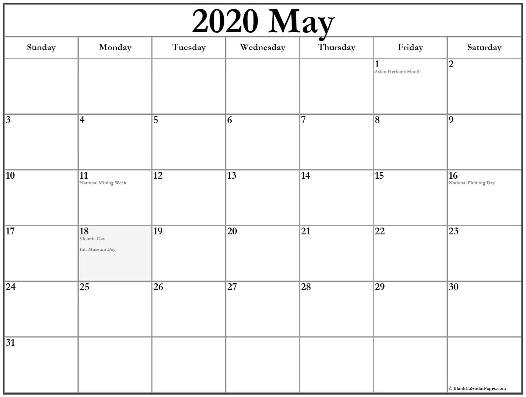 Collection Of May 2020 Calendars With Holidays-2020 May All Holidays