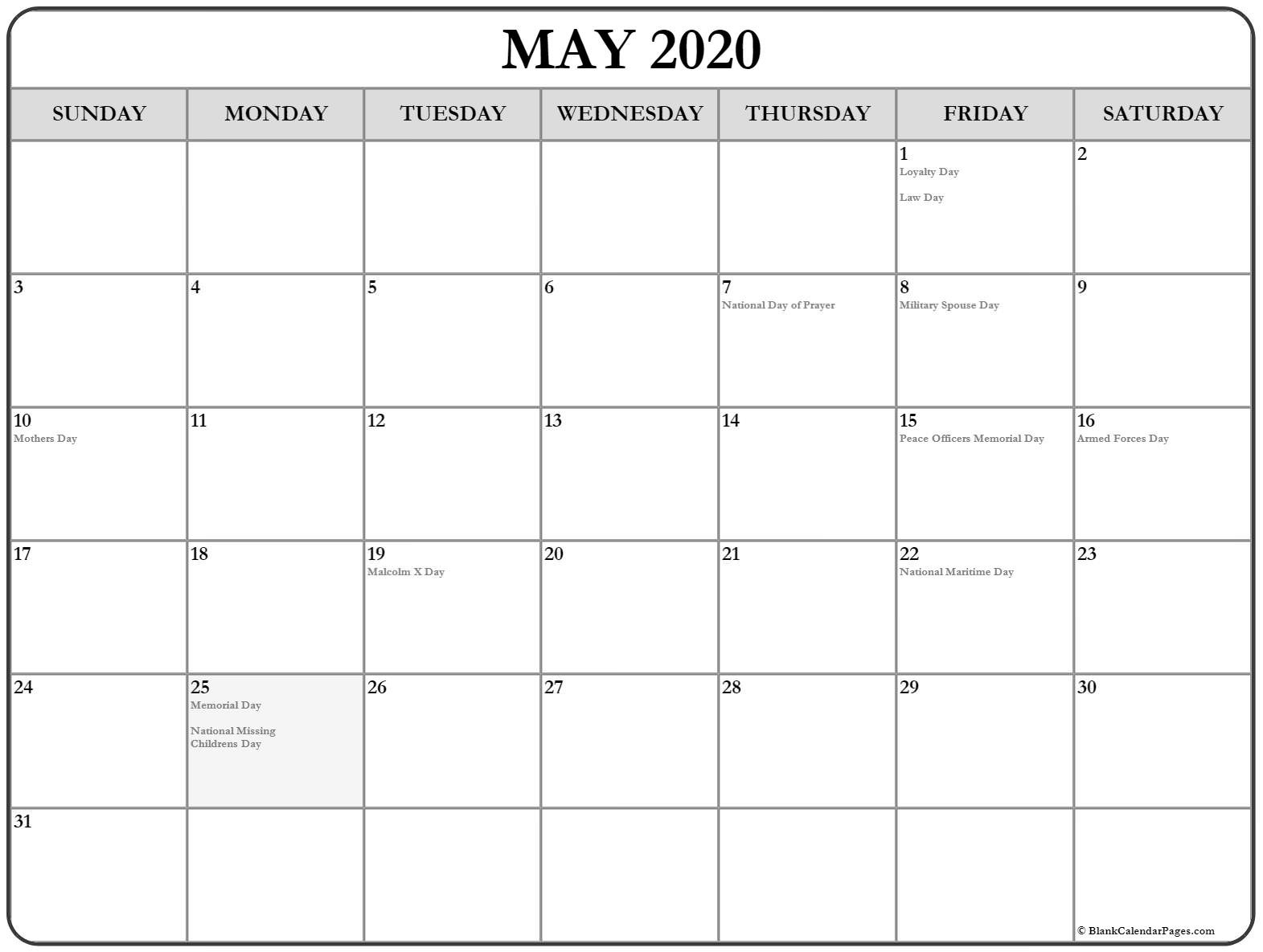 Collection Of May 2020 Calendars With Holidays-2020 May All Holidays