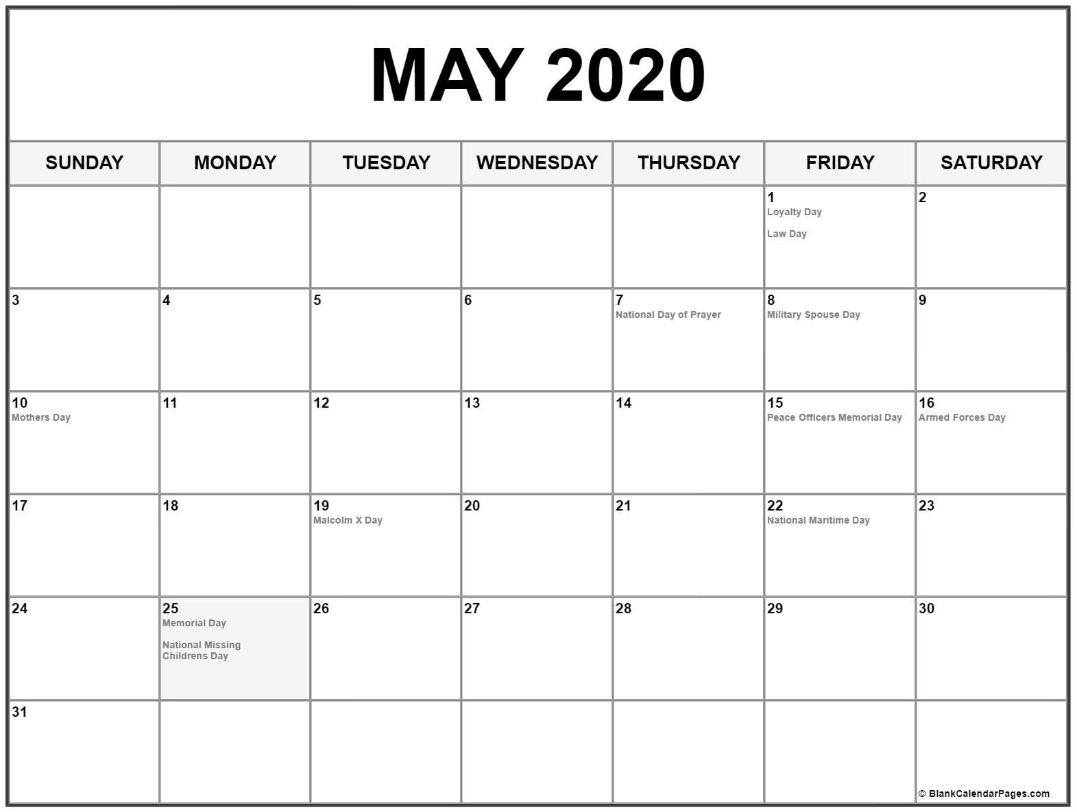 Collection Of May 2020 Calendars With Holidays-2020 May All Holidays