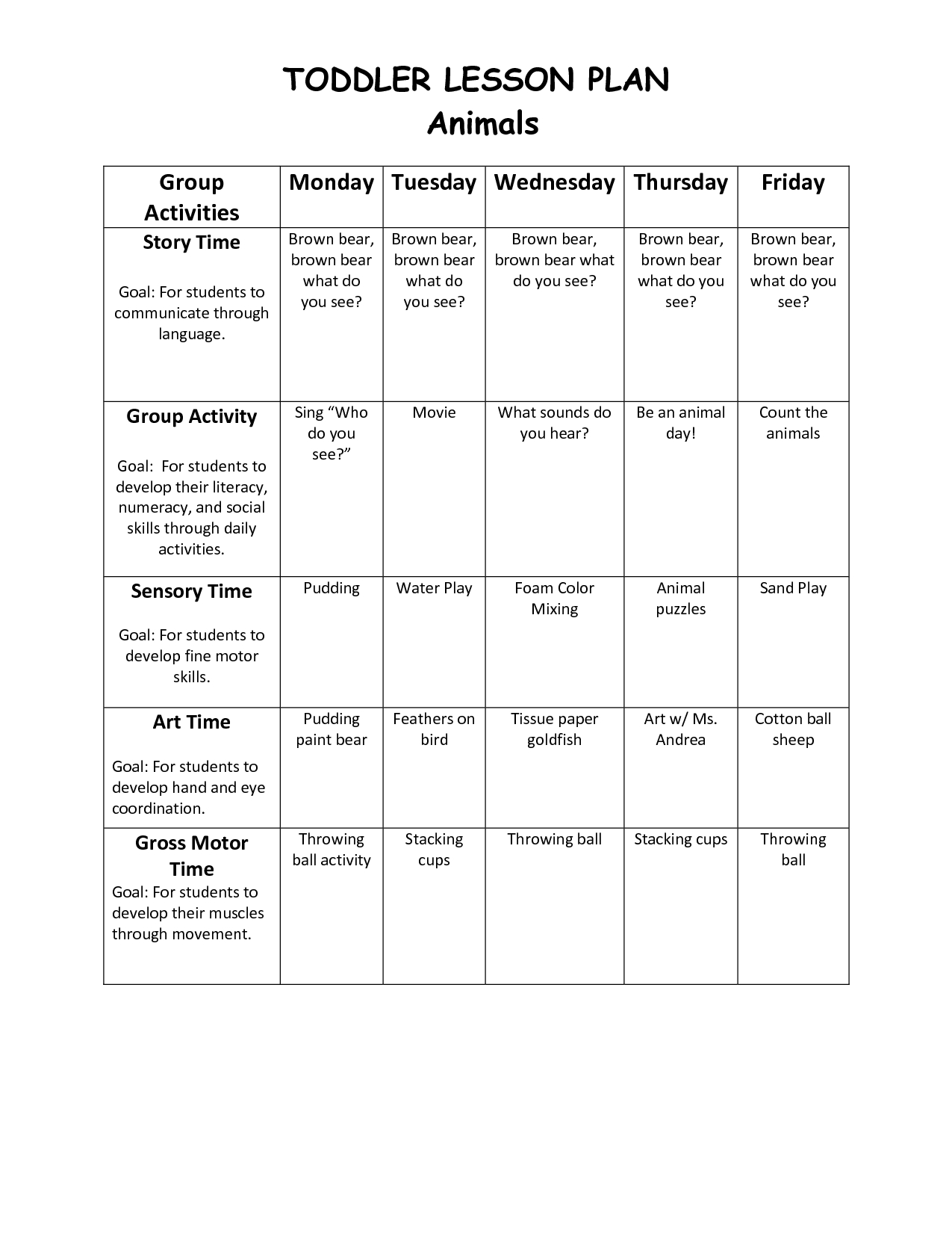 daycare weekly lesson plan template calendar template