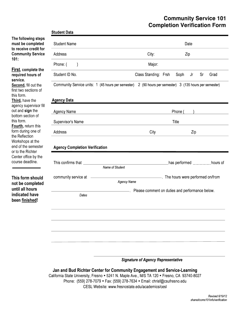 Completion Of Community Service Form - Fill Online-Blank I 9 Form Printable 2109