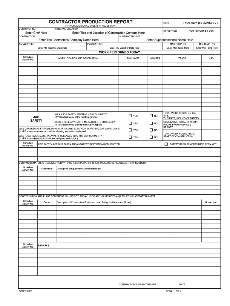 Contractor Production Report - Fill Online, Printable-Blank I 9 Form Printable 2109