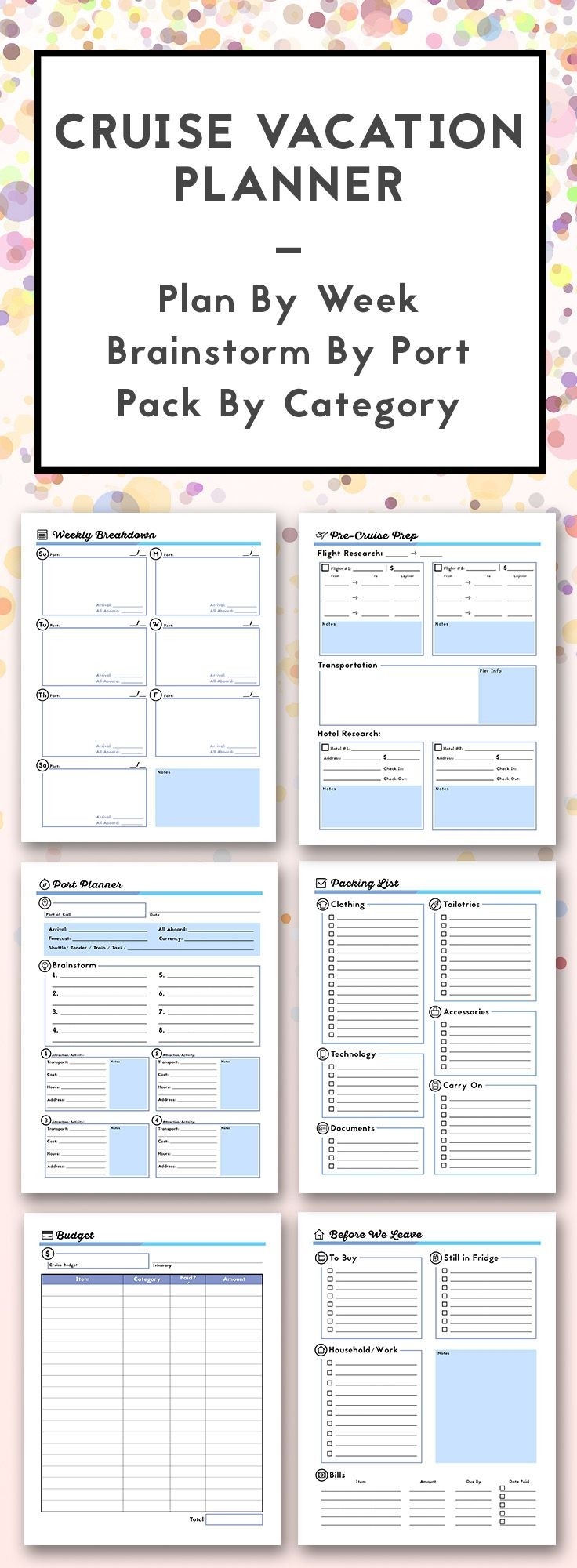 Cruise Planner Travel Agenda | Cruise Vacation Planning-Fillable Itinerary Template Disney