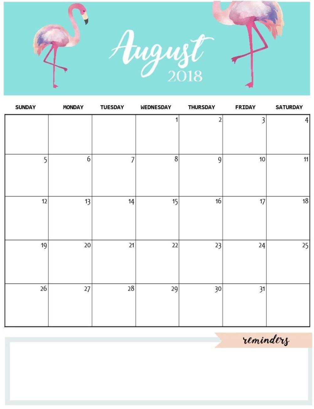 Cute August 2018 Calendar Template | Calendars | Printable-5X8 Calendar Templates To Print