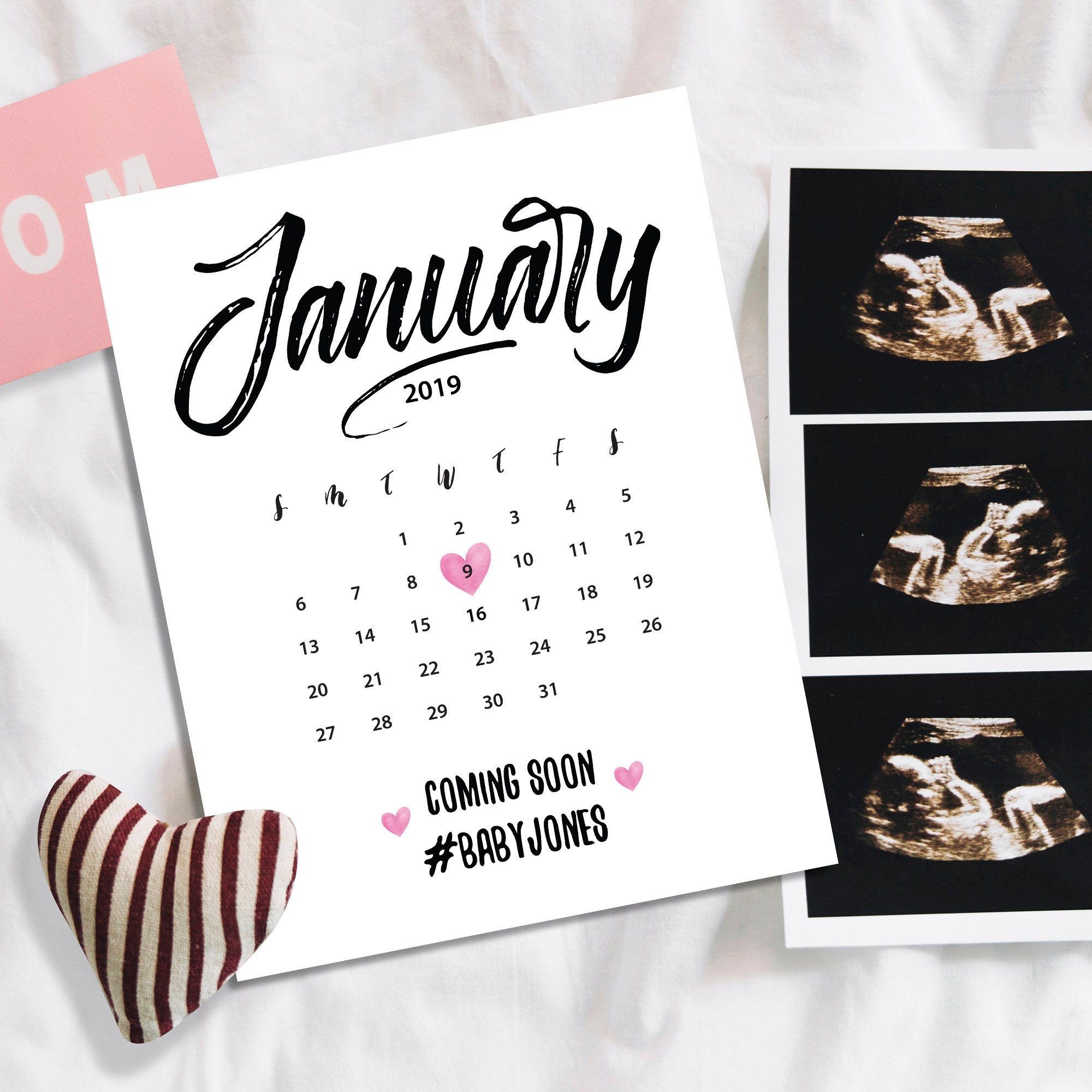 Cute Baby Due Date Calendar, Social Media Pregnancy-Bady Due Date Calendar August 2020 Template