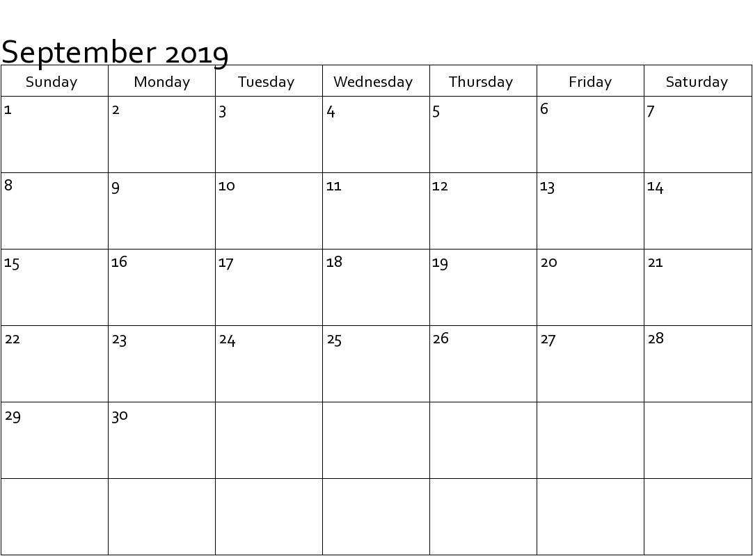 Dashing Blank Calendar September 2019 Pdf • Printable Blank-Lotus Notes Print Blank Calendars