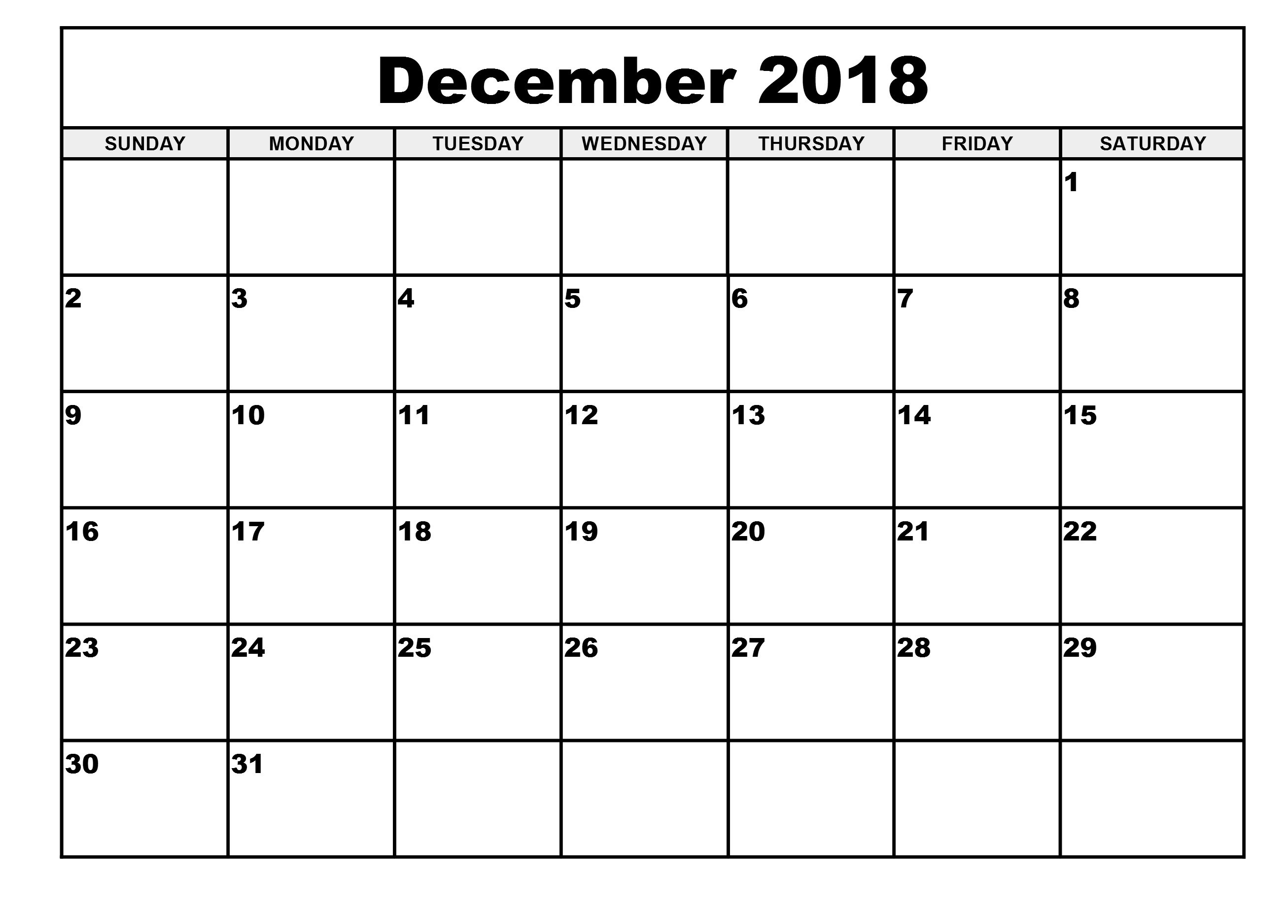 December 2018 Calendar Printable- Free Templates - Printable-Blank Calendar With Lines Template