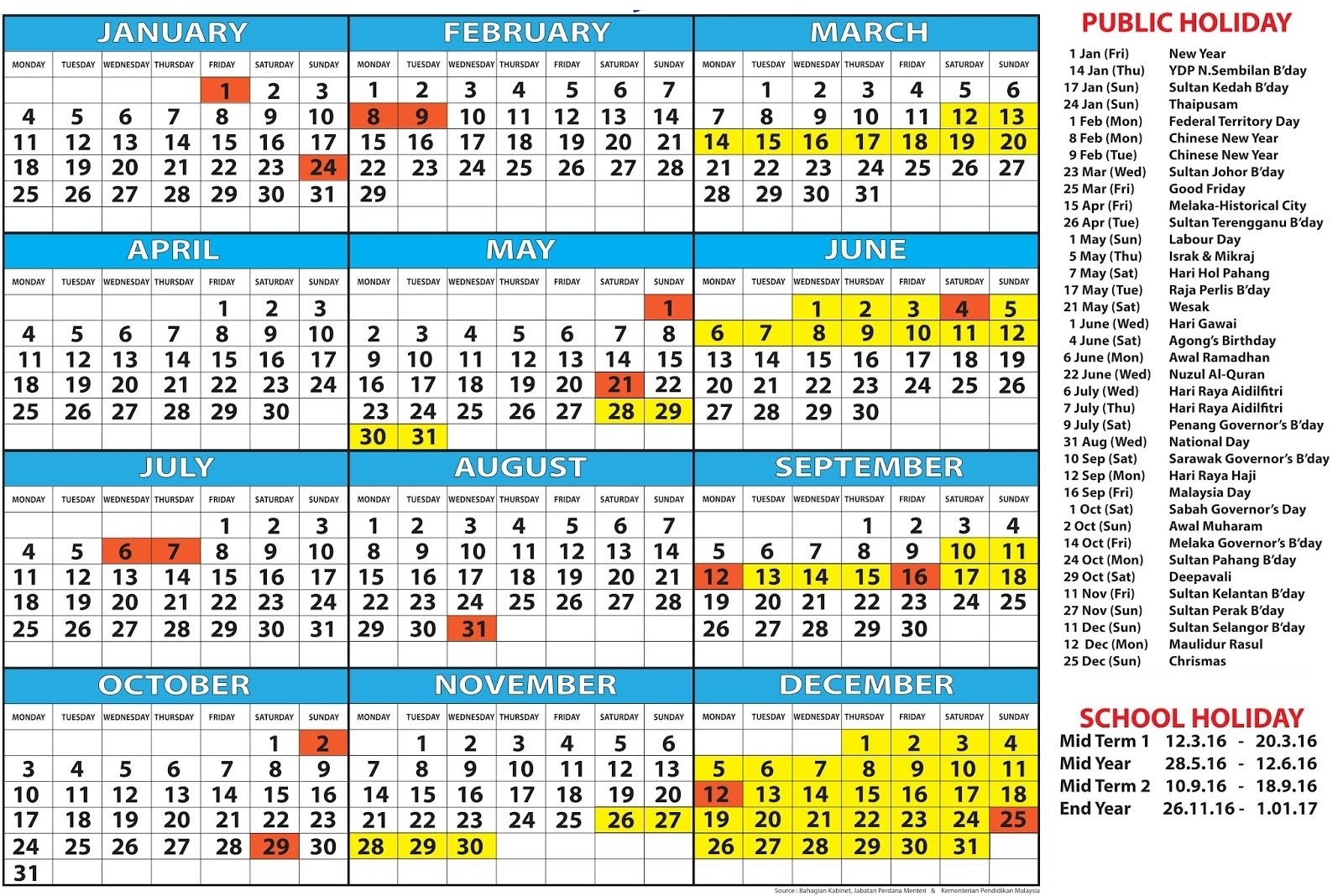 Calendar 2020 Malaysia Public Holiday School Holidays, Public