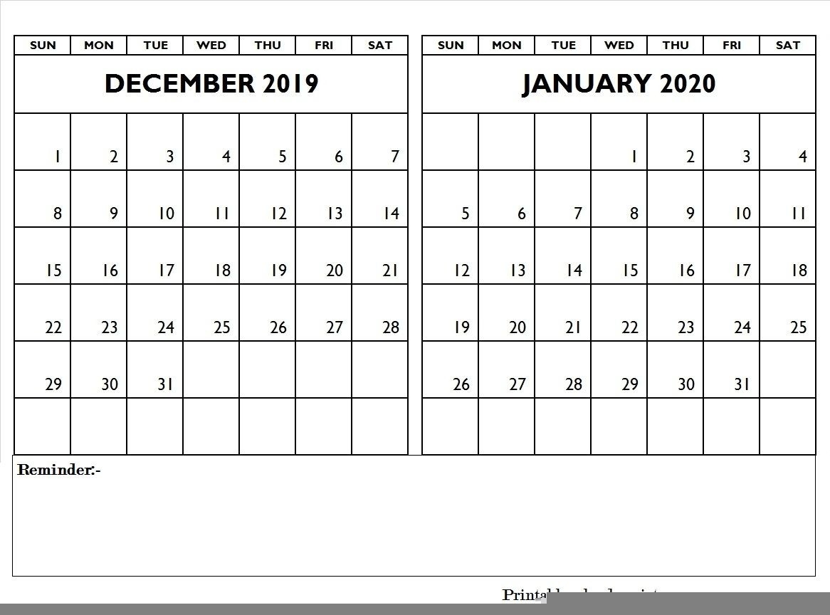 December 2019 January 2020 Calendar Editable | December 2019-January 2020 Yearly Calendar