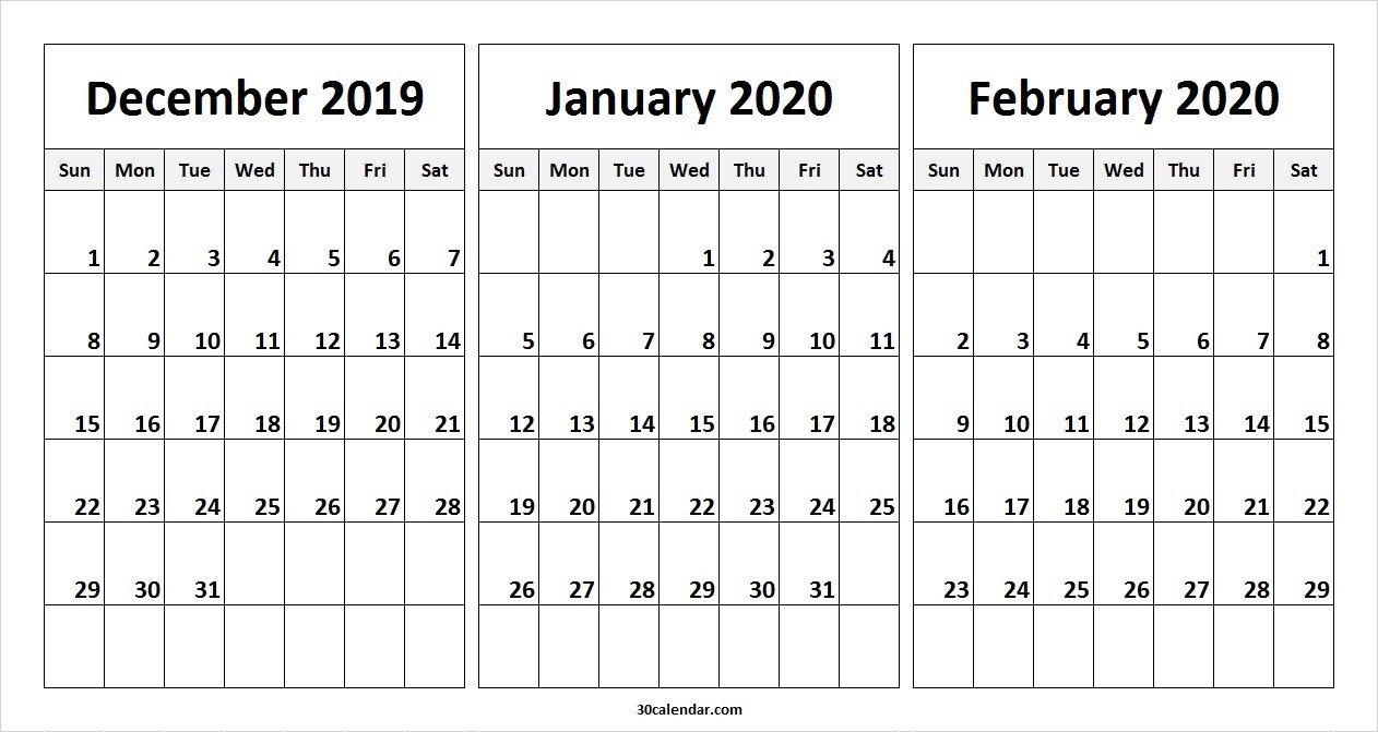 December 2019 January February 2020 Calendar | 3 Month Calendar-January And Feb 2020 Calendar