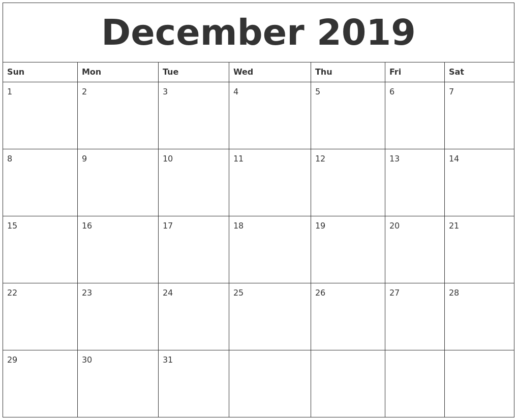 December 2019 Printable Calendar - Free Blank Templates-Blank Calender Template That I Can Type In