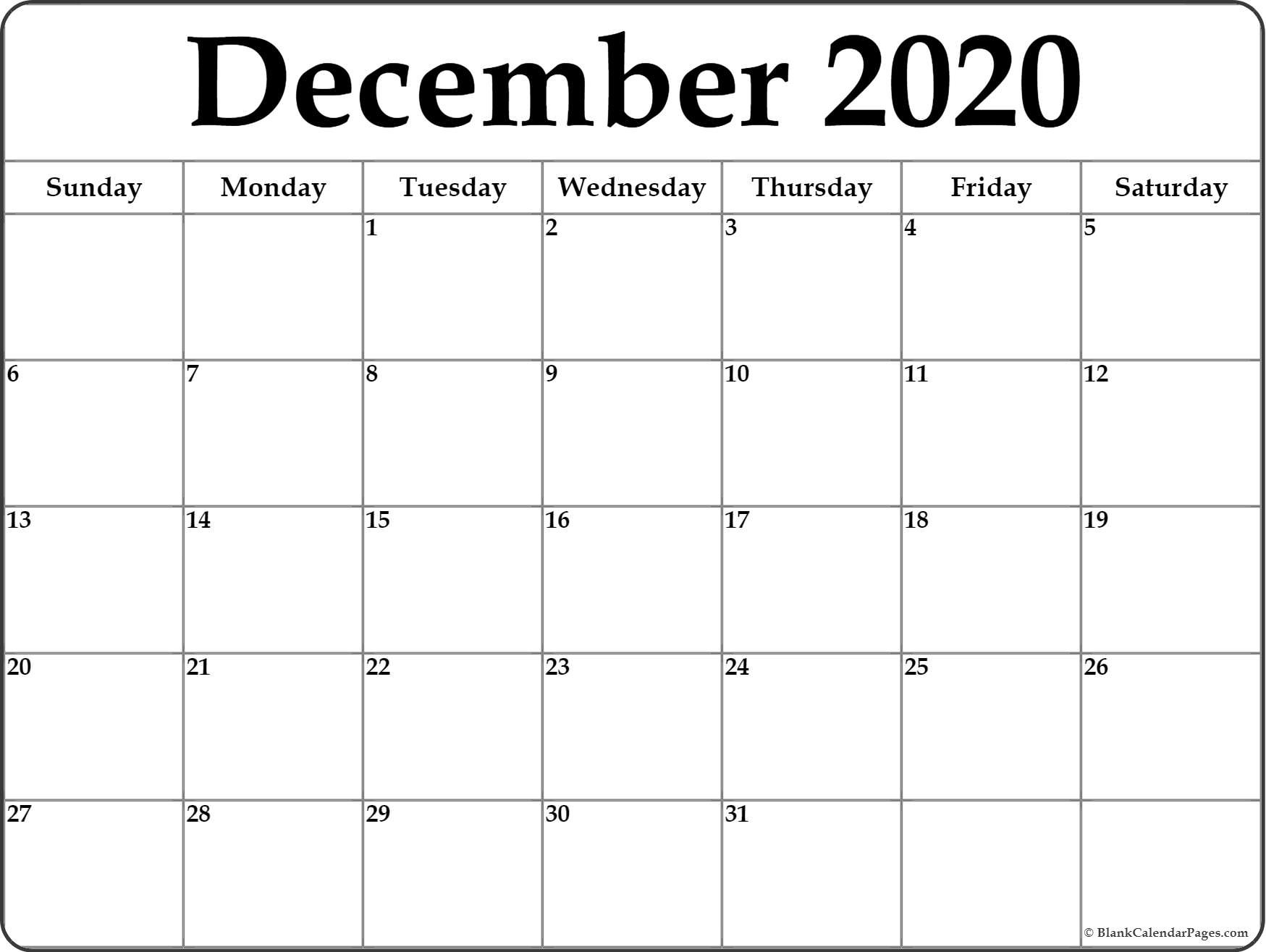 December 2020 Calendar | Free Printable Monthly Calendars-2020 Monthly Calendar Template August Thru December