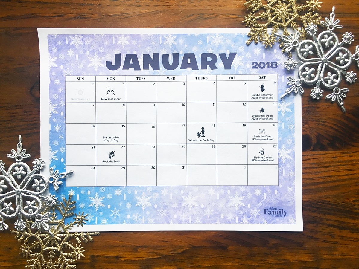 Disney January 2018 Calendar | Disney Family-Disney Themed Printable Monthly Calendar