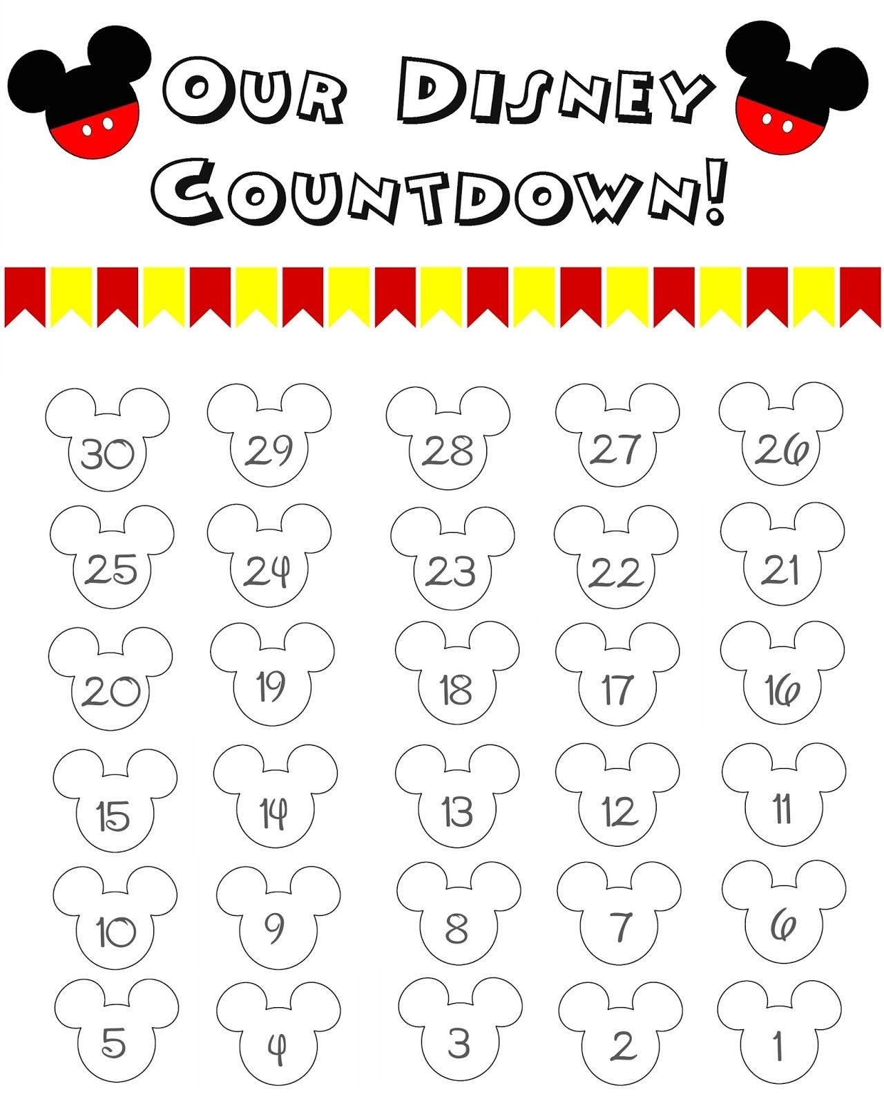 Disney World Countdown Calendar - Free Printable | The Momma-Disney Themed Printable Monthly Calendar