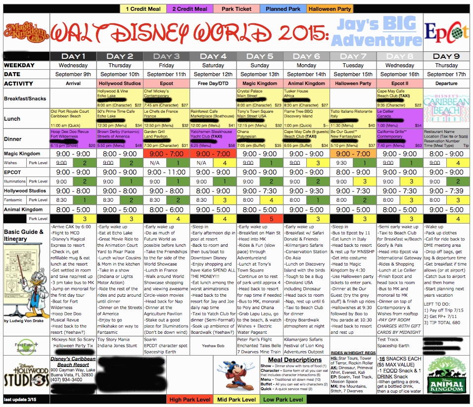 Disney World Itinerary Template Calendar Template Printable